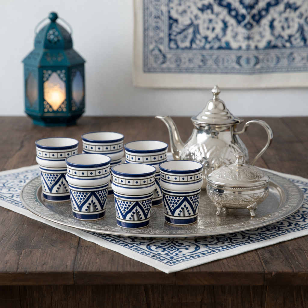 Ensemble (X6) Verres / Tasses traditionnel artisanal marocain fait main (FES)