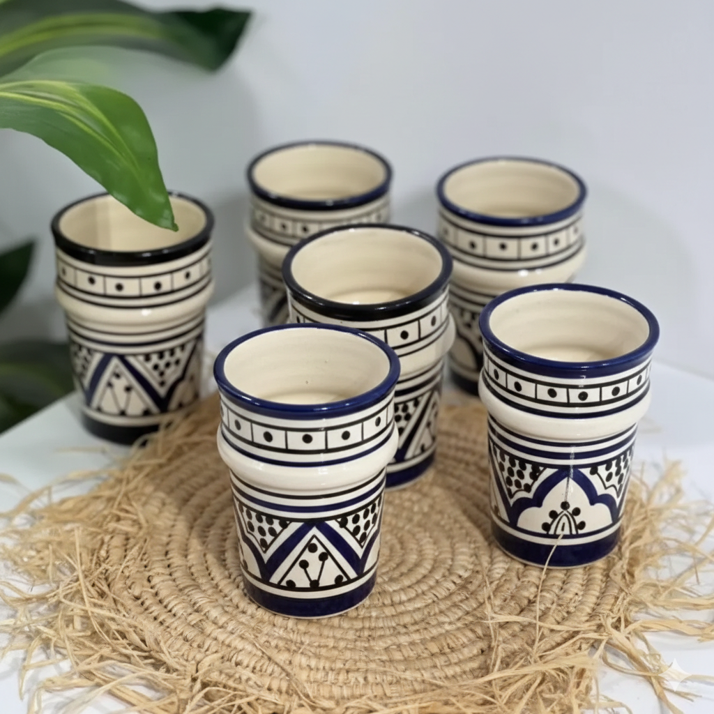 Ensemble (X6) Verres / Tasses traditionnel artisanal marocain fait main (FES)