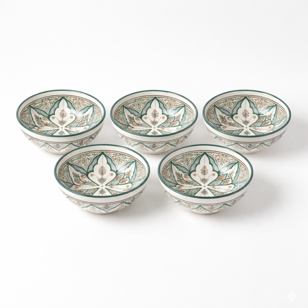 Ensemble (x6) de bols artisanaux en poterie faits main – Élégance traditionnelle marocaine