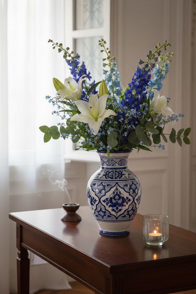 Vase Artisanal en Poterie Bleu Cobalt 